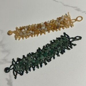 Beaded Bracelet Set - Green and Gold